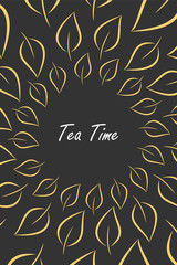 Tea package on dark background.  Tea concept with pattern and an inscription. Vector illustration design.