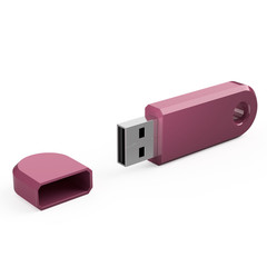 Pink USB stick flash drive on a white background
