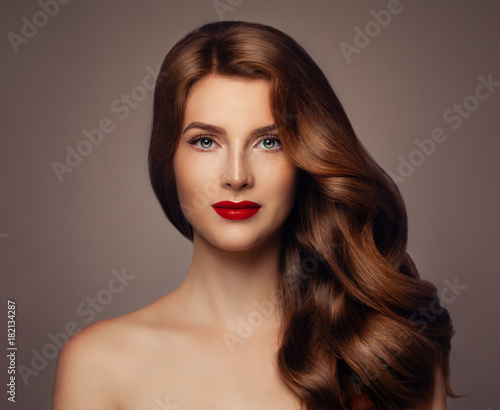 Young Woman With Long Healthy Wavy Hairstyle Girl With