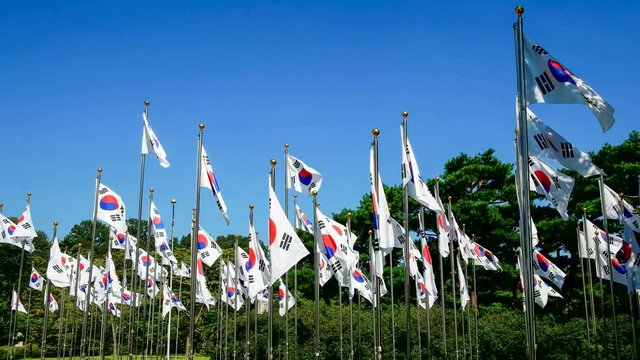The national flags of Korea in Independence Hall of Korea
