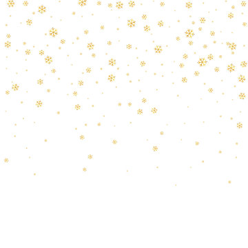 Christmas winter white background with Christmas golden falling snowflakes. Gold shine elegant snowfall Christmas background. Happy New Year card design for holiday Vector illustration