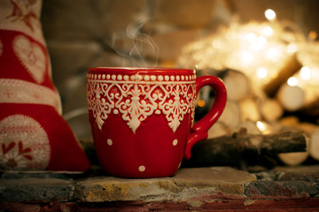 Christmas. mug. fireplace.