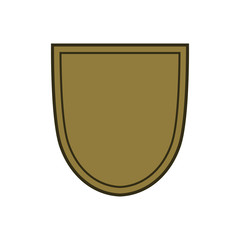 Shield shape gold icon. Simple silhouette flat logo on white background. Symbol of security, protection, safety, strong. Element for secure protect design emblem decoration. Vector illustration