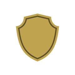 Shield shape gold icon. Simple flat logo on white background. Symbol of security, protection, safety, strong. Element badge for protect design emblem decoration. Vector illustration