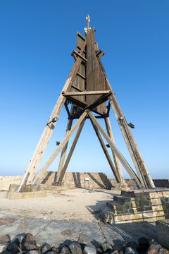 The Kugelbake, a historic aid to navigation in the city of Cuxhaven, Germany, at the northernmost point of Lower Saxony, where the River Elbe flows into the North Sea.