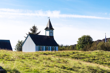 Thingvallakirkja church in Thingvellir in autumn