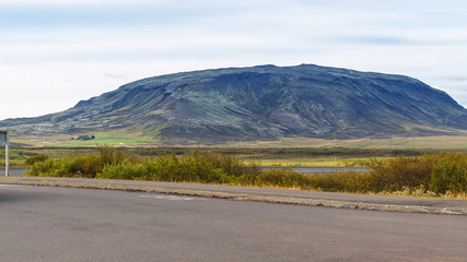 Biskupstungnabraut road near Kerid lake in Iceland