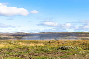 blue sky over canyon of Olfusa river in Iceland