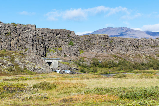 river pass in Logberg mountains in Thingvellir