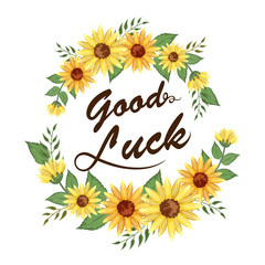 Good Luck typography on florals decorated background.