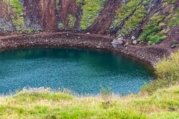 pool of Kerid lake in volcanic crater in Iceland