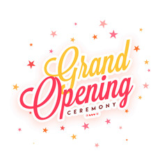 Grand opening banner with stars.