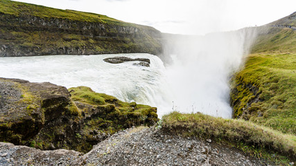 Obraz premium water current of Gullfoss waterfall in canyon