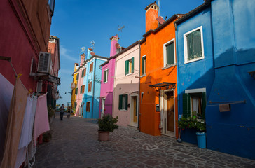 Fototapeta na wymiar VENICE (VENEZIA) ITALY, OCTOBER 17, 2017 - View of Burano island, a small island inside Venice area, famous for lace making and its colorful houses