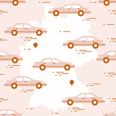Pattern with cars and map of Germany. Travel and leisure.