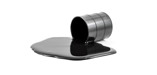 Oil is poured out of the barrel. Isolated on white.