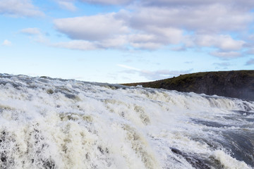view of rapids of Gullfoss waterfall close up
