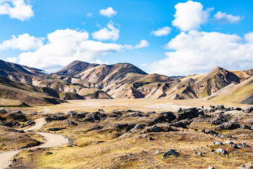 path to valley in Landmannalaugar in Iceland