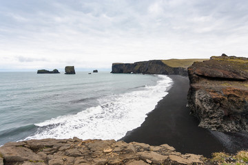 view of Kirkjufjara beach in Iceland