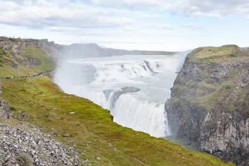 panorama of Gullfoss waterfall in canyon