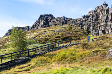 Fototapeta na wymiar path to Logberg (Law Rock) mountain in Thingvellir