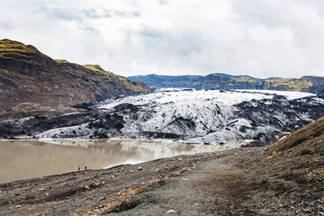 hiking path to Solheimajokull glacier in Iceland