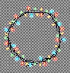 Colorful round Frame of Christmas Lights Sparkling