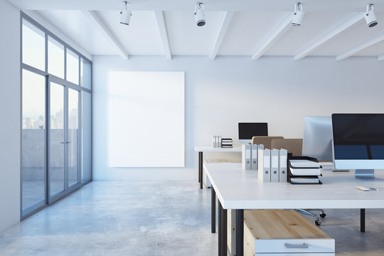 Modern office with empty banner