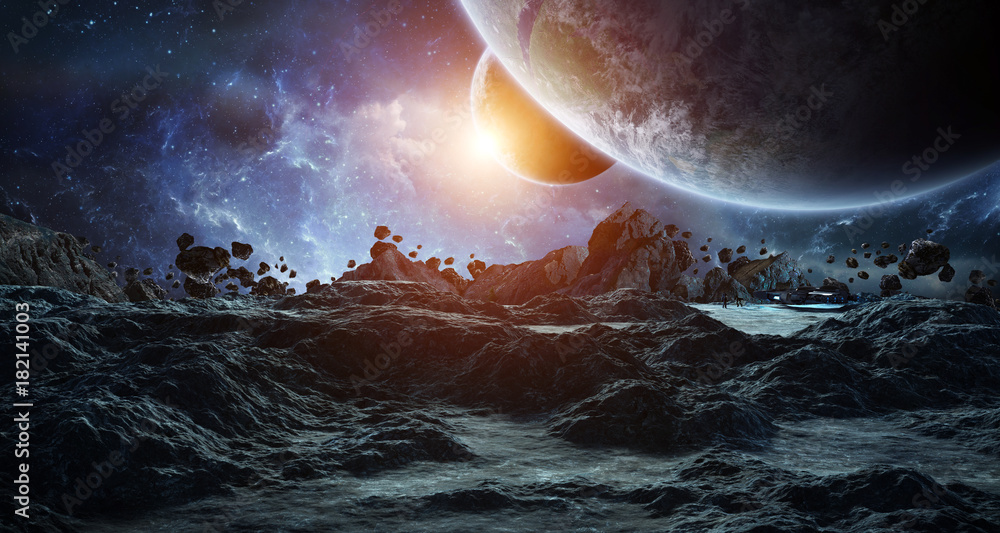 Poster Astronauts exploring an asteroid 3D rendering elements of this image furnished by NASA
