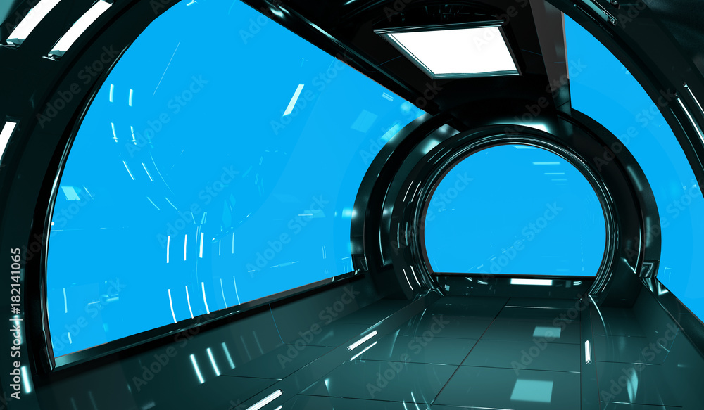 Poster spaceship dark interior with 3d rendering