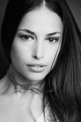 young woman beauty portrait in black and white