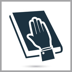 Hand on the code of laws. Oath to tell the truth simple icon for web and mobile design