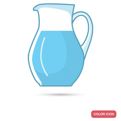 Jug with water color flat icon. Line design for web and mobile