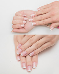 Fototapeta premium Very beautiful silver metallic nails closeup gel, acrylic