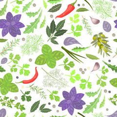 colorful seamless with different herbs and spices for your desig
