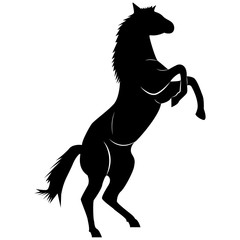 Vector image of a silhouette of a horse standing on the hind legs