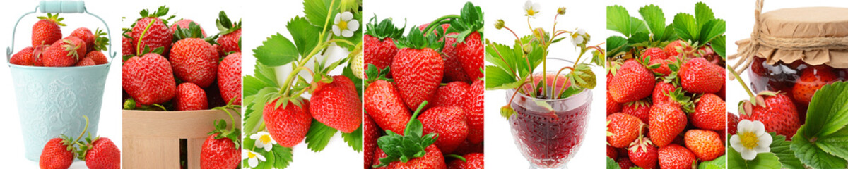 Juicy strawberry, juice and jam isolated on white background.