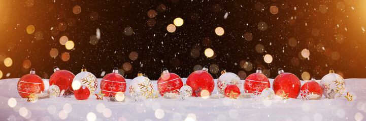 Red and white christmas baubles with candles 3D rendering