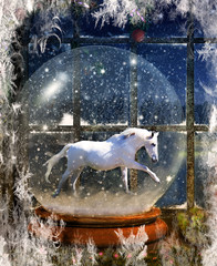 White Horse Snow Globe