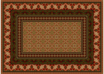 Luxurious colorful old design carpet with ethnic ornament with red patterns to border in light brown shades



