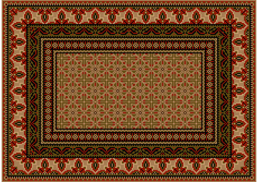Luxurious colorful old design carpet with ethnic ornament with red patterns to border in light brown shades



