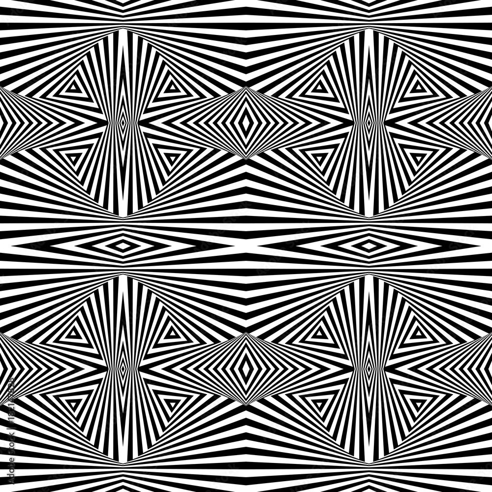 Poster black and white seamless pattern. optical illusion. vector illustration. monochrome seamless backgro