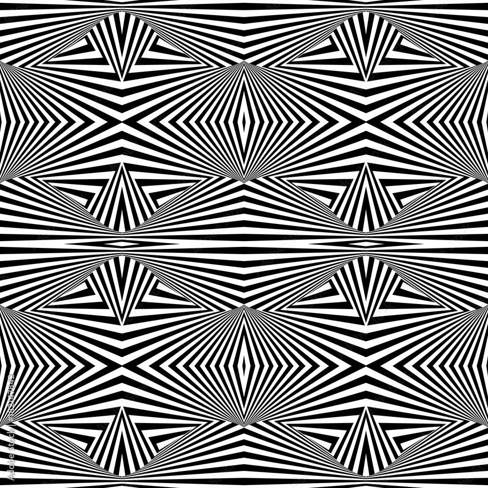 Poster black and white seamless pattern. optical illusion. vector illustration. monochrome seamless backgro