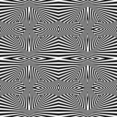 Black and white seamless pattern. Optical illusion. Vector illustration. Monochrome seamless background for your design. Geometric retro pattern with lines