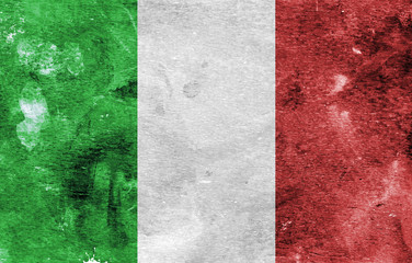 Italian Flag on a Paint Stained Background