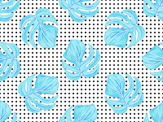 Seamless tropical pattern with monstera leaves vector background. Perfect for wallpapers, pattern fills, web page backgrounds, surface textures, textile