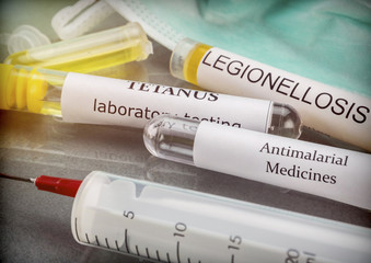 Some vials with samples of contagious diseases in a clinical laboratory