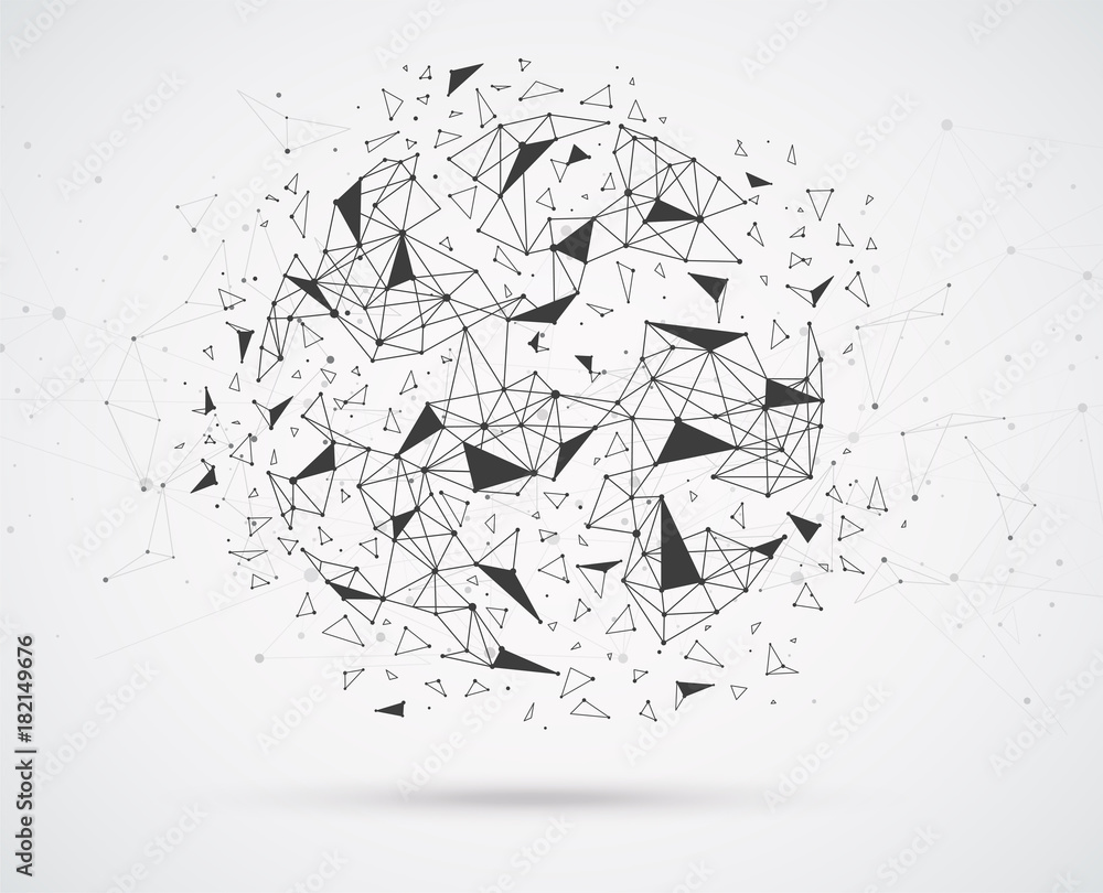 Poster global network connections with points and lines geometric shape with spherical triangular faces.wir