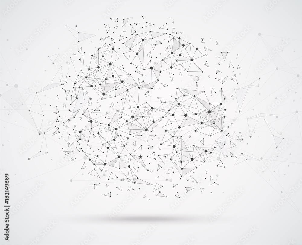 Poster global network connections with points and lines geometric shape with spherical triangular faces.wir