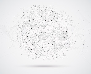 Global network connections with points and lines geometric shape with spherical triangular faces.Wireframe of network communications.